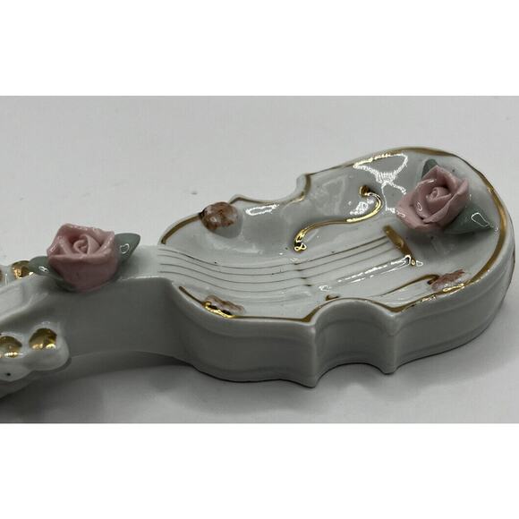 Vintage Mid Century THAMES BONE CHINA Flowered Hand Painted Violin Trinket Dish - Picture 6 of 11